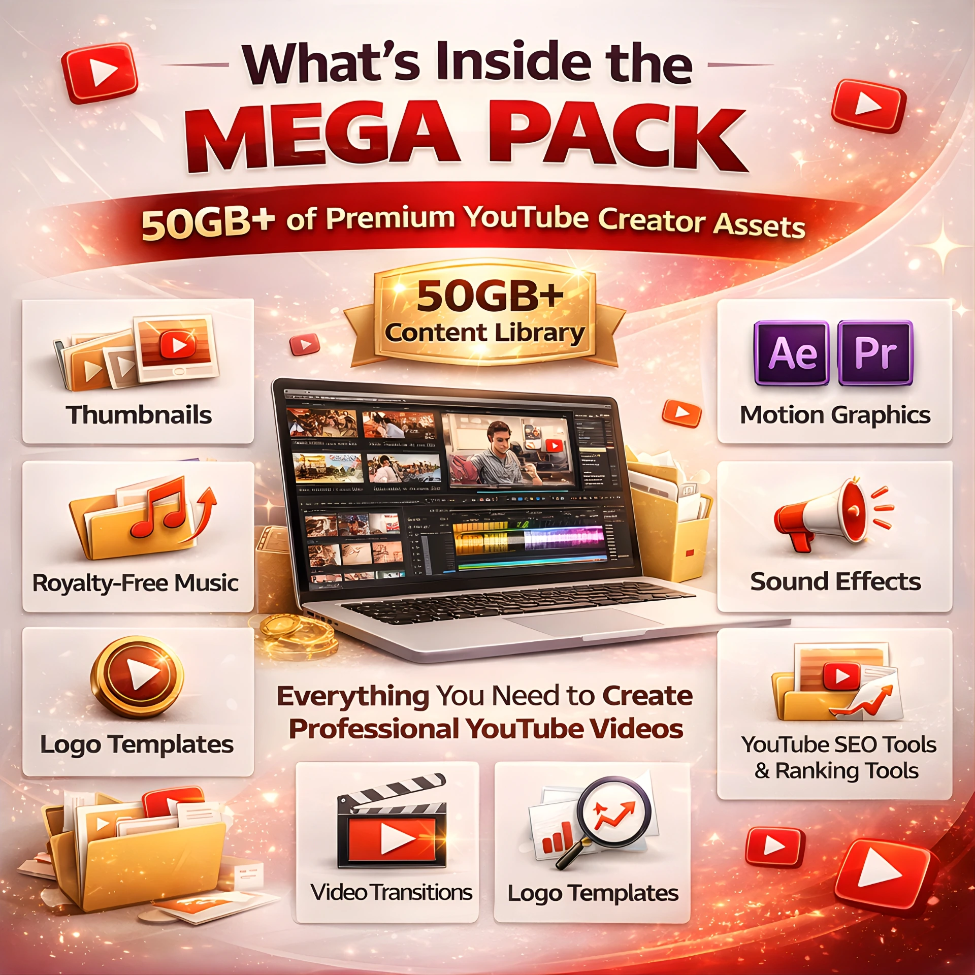 YouTuber’s Complete Mega Pack – Grow Your Channel with 50GB+ of Pro Assets - Image 3