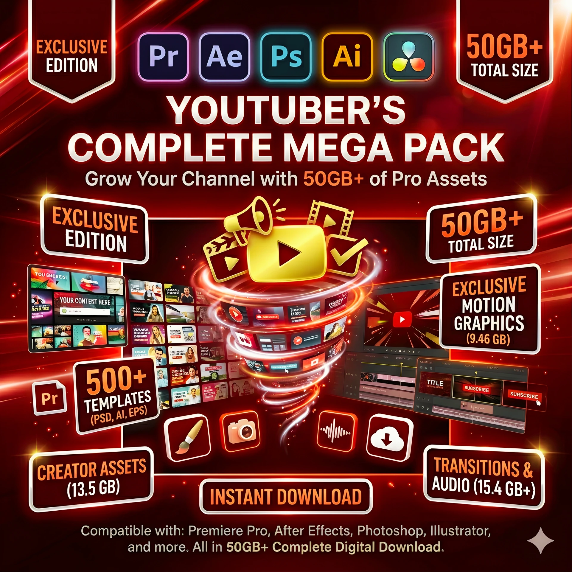 YouTuber’s Complete Mega Pack – Grow Your Channel with 50GB+ of Pro Assets - Image 4