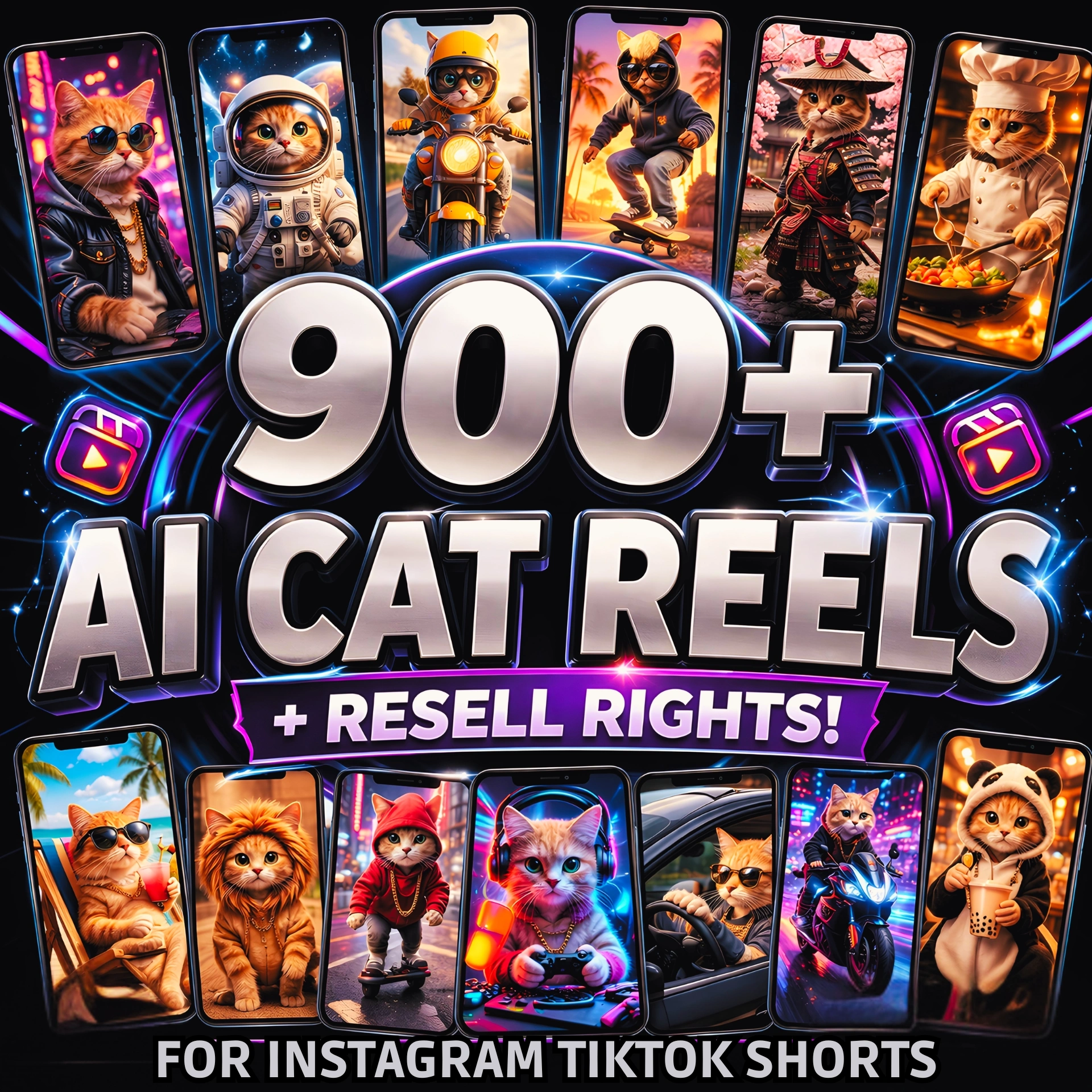 900+ Viral AI Cat Reels Bundle β Cute Content + Resell Rights!