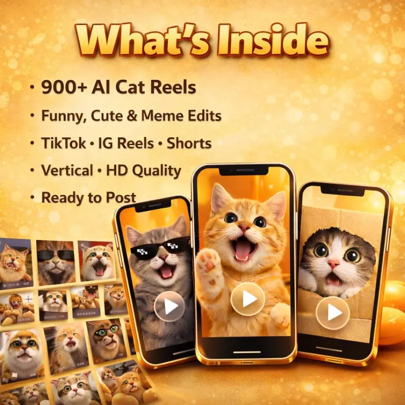 900+ Viral AI Cat Reels Bundle β Cute Content + Resell Rights! - Image 6