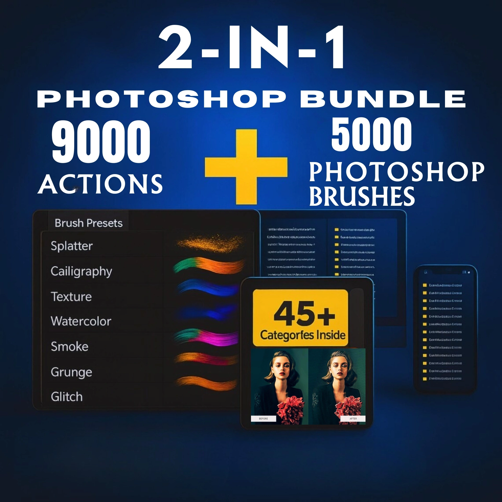2-in-1 Photoshop Bundle β 9000 Actions + 5000 Brushes with Resell Rights!