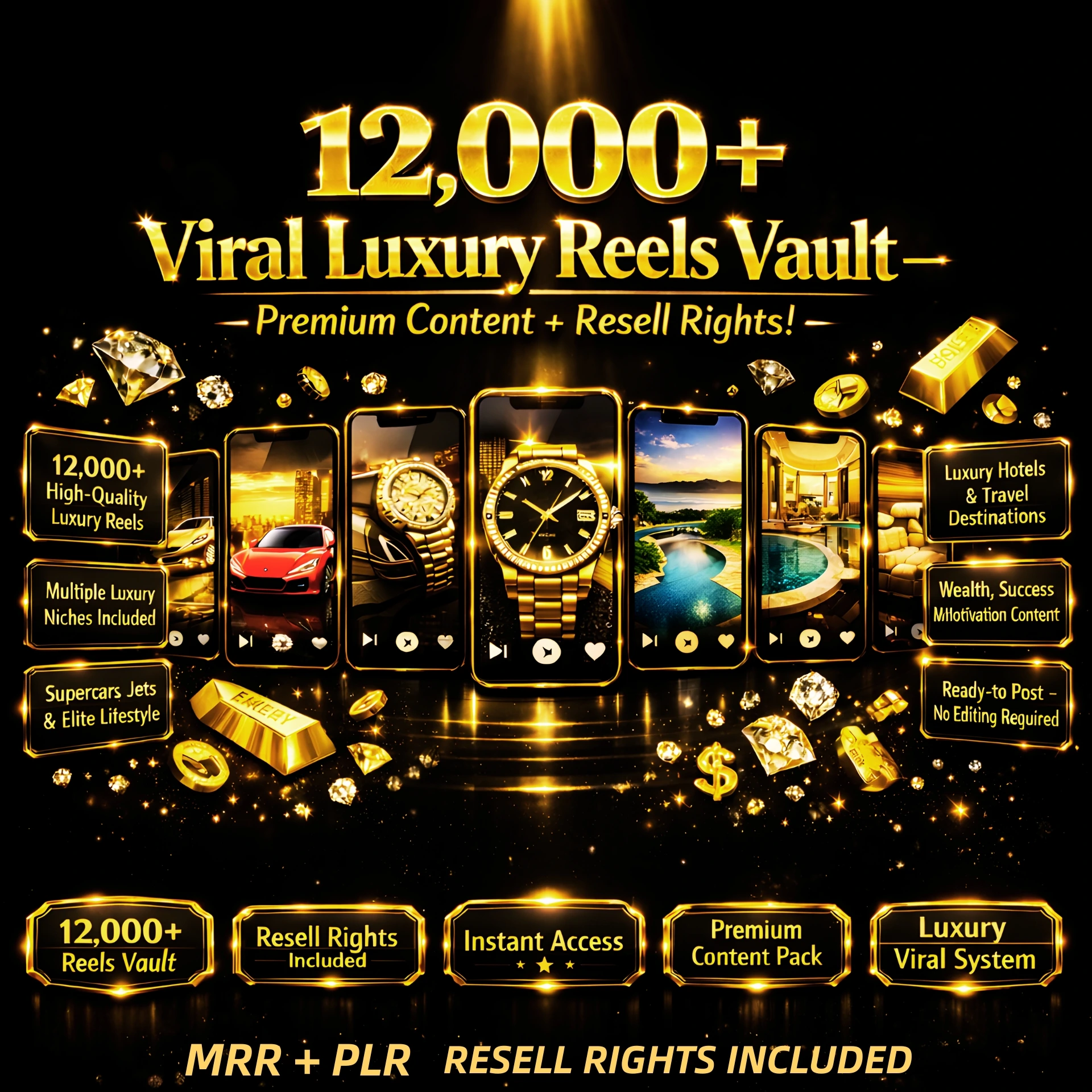 12,000+ Viral Luxury Reels Vault β Premium Content + Resell Rights!