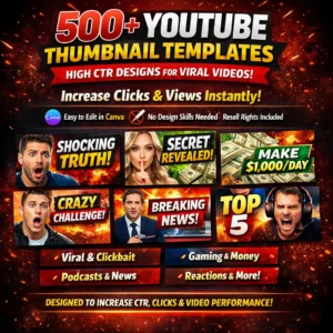 500+ YouTube Thumbnail Templates Bundle โ High CTR Designs + Resell Rights!